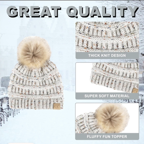 NWT Funky Junque Toddler Cable Knit Pom Winter Hat ivory confetti m-l - Picture 2 of 7